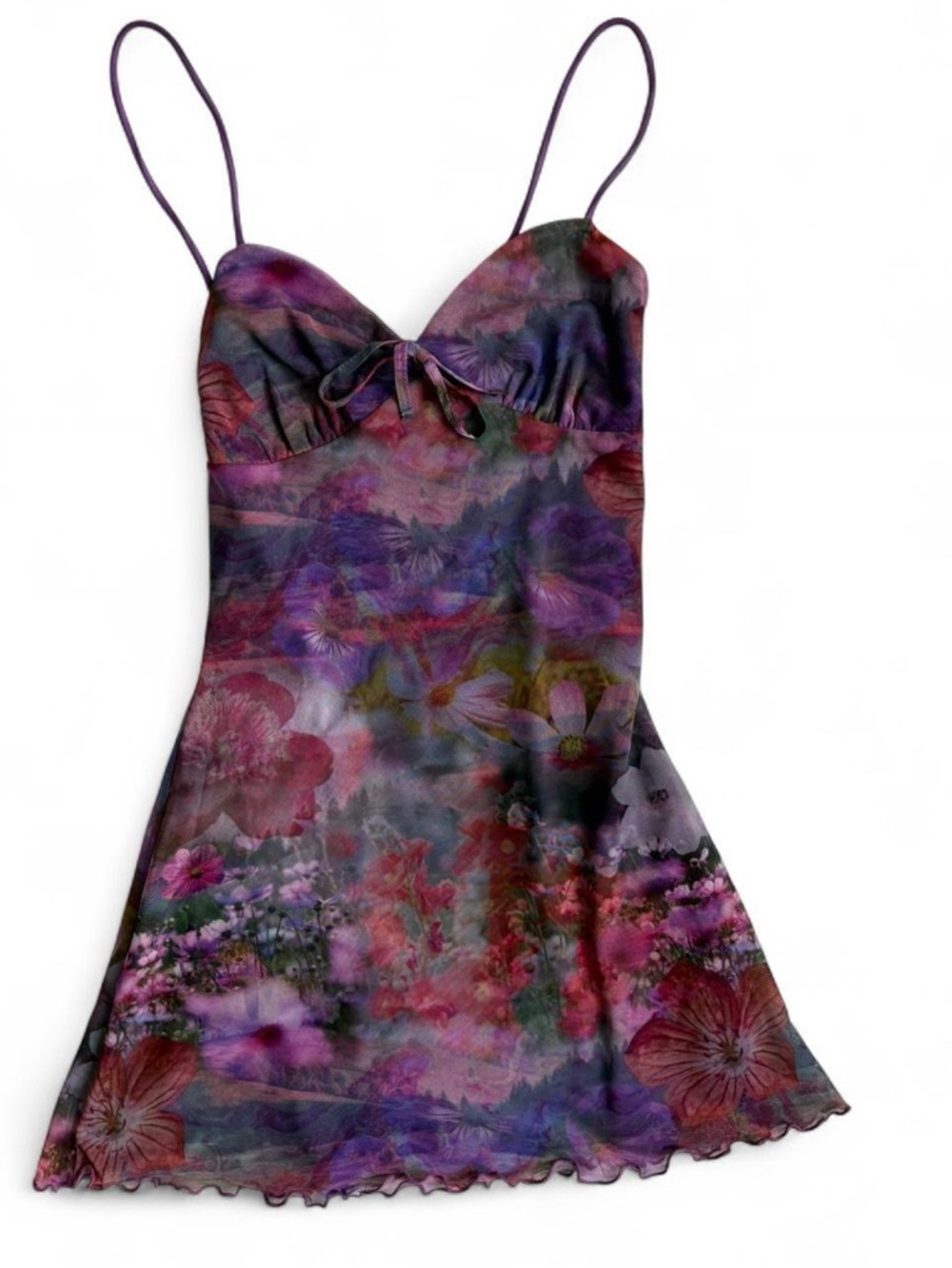 Urban Outfitters Floral Mesh Mini Dress Purple Pink Y2K Slip Dress XS